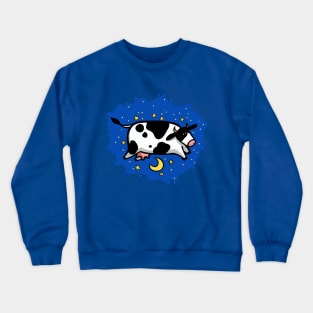 Cow flying over the moon Crewneck Sweatshirt